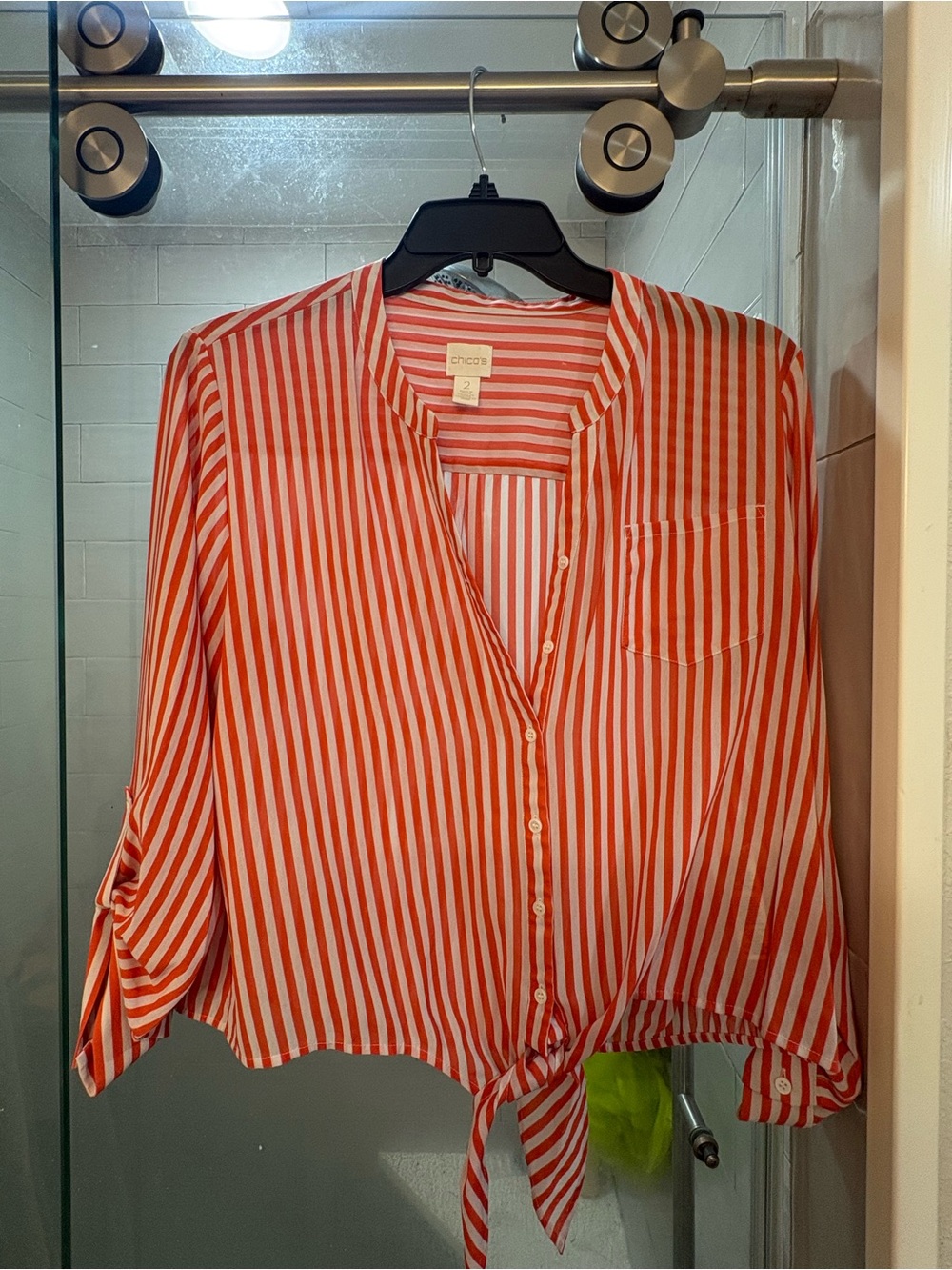 Chico's Red and White Striped Tie-Hem Blouse